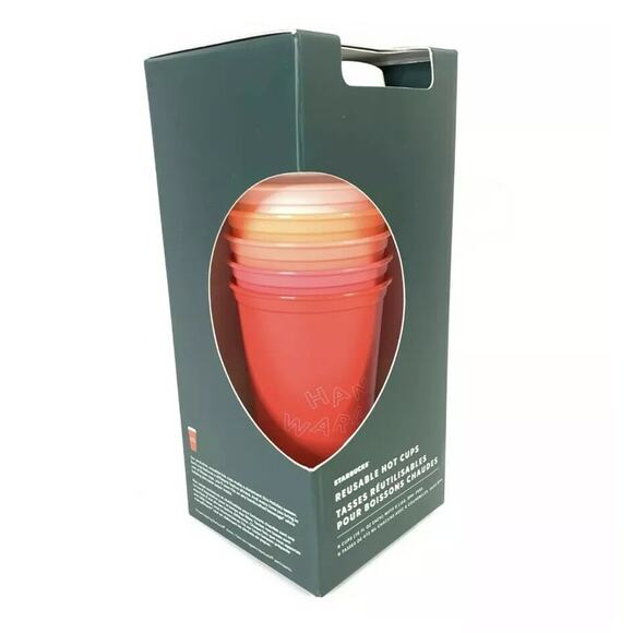 Starbucks Holiday Christmas 2019 Reusable 16 Oz. Hot Cups 6 Cups With Lids New - Picture 1 of 4